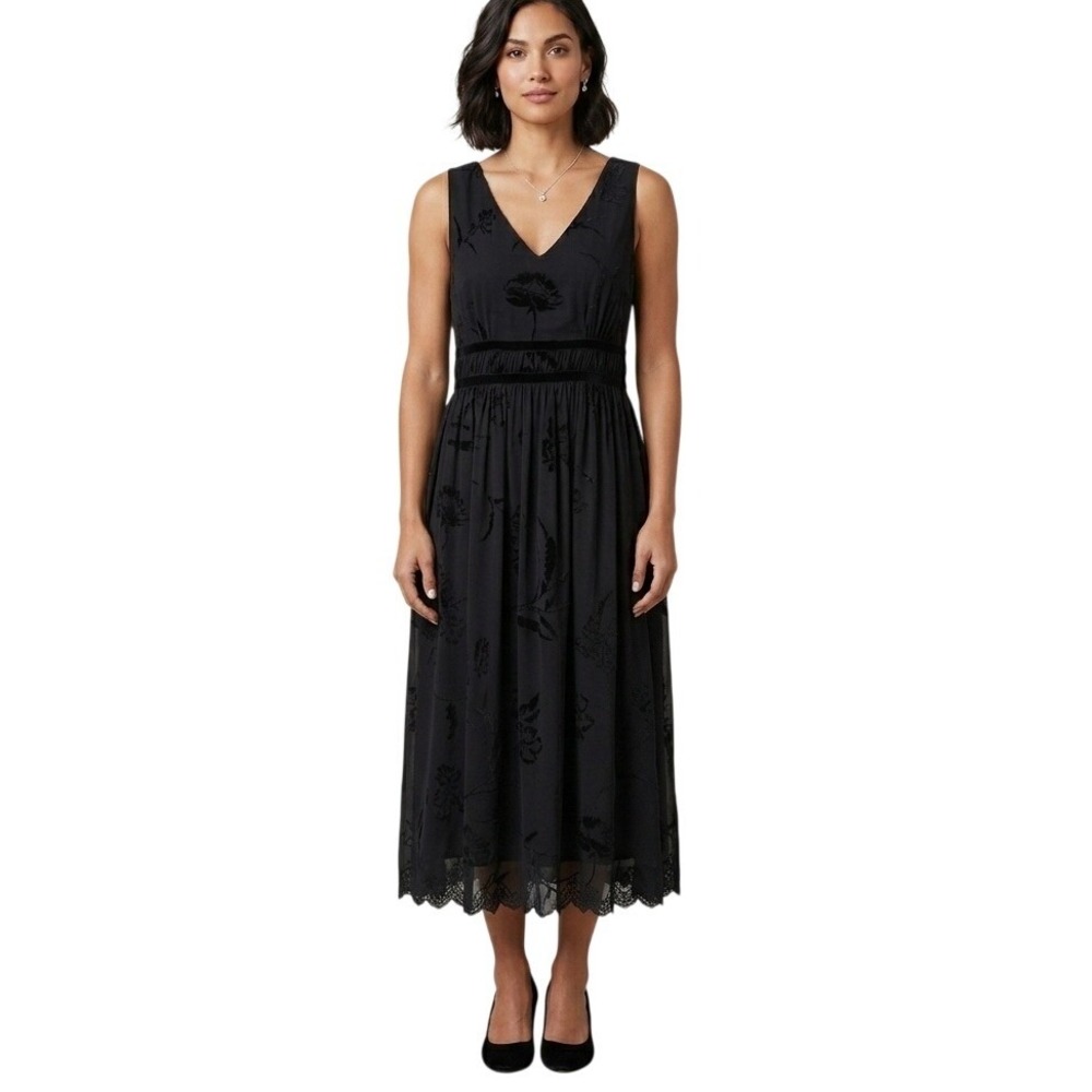 Style & Co Black Midi Dress XL Velvet Floral Burnout‎ Dark Coquette Fairy Grunge